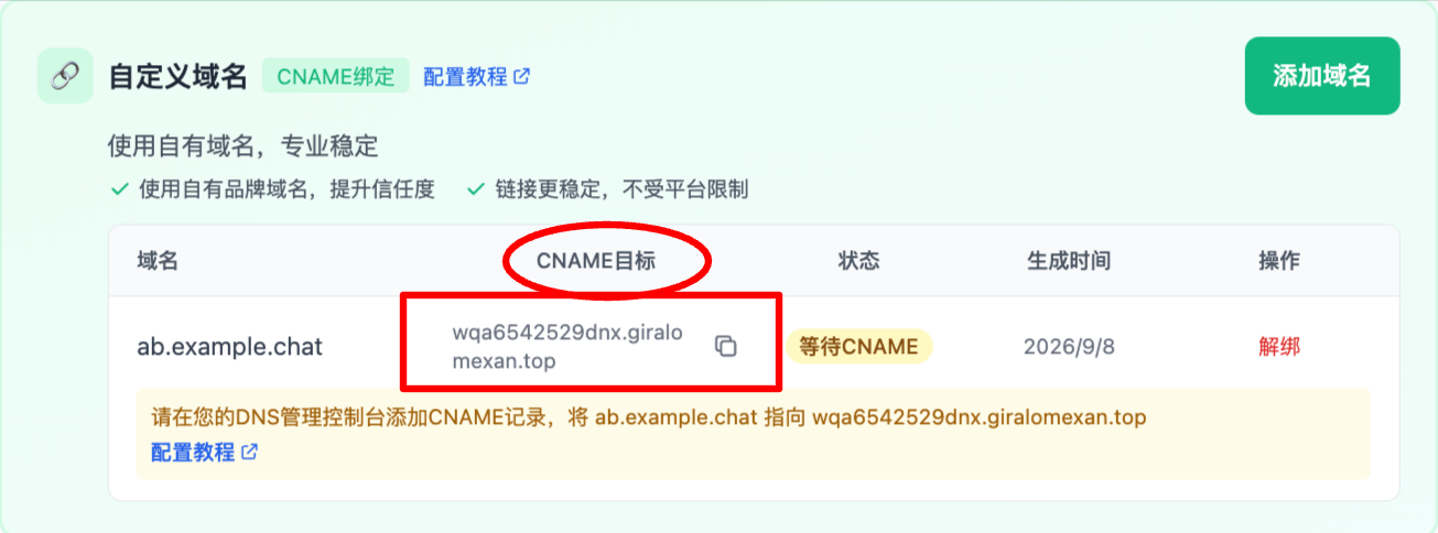 系统生成的CNAME目标字符串